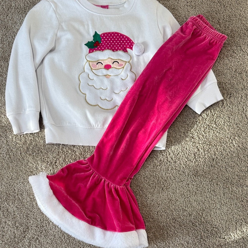 White Santa Sweater and Pink Velvet Pants Set